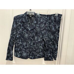 Norton Mcnaughton Skirt Suit Size 12 Women's Navy White Embroidery L/S
